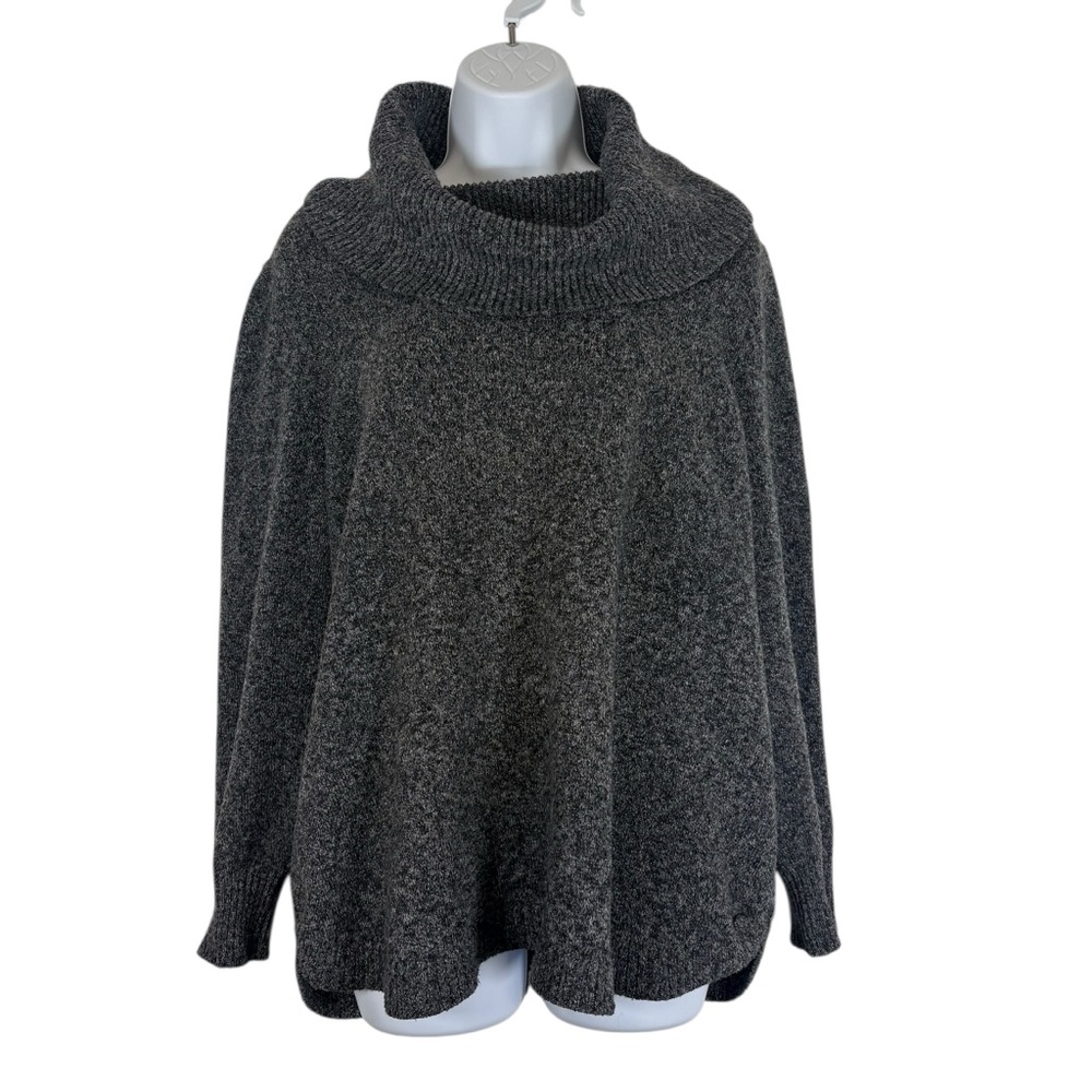 Tahari Cowl Neck Sweater 2X Gray Marled Oversized Cozy Knit Pullover